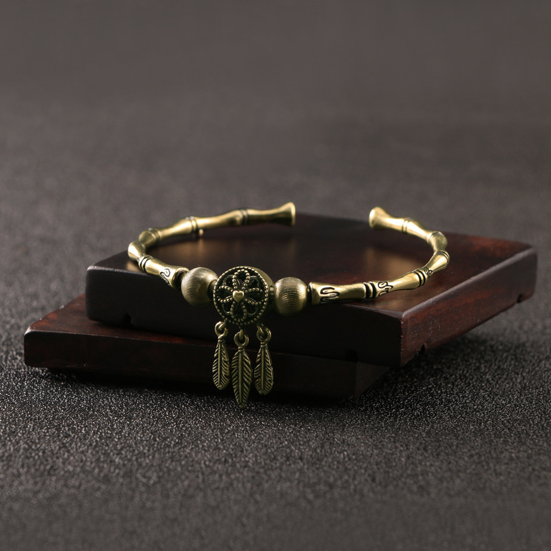 Chinese Style Ancient Bronze Bracelet for Women with Chinese Characters, Dream Catcher, Pure Copper Bracelet, Open Brass Bracelet, Jewelry Gift Chinese Style Ancient Bronze Bracelet for Women with Chinese Characters, Dream Catcher, Pure Copper Bracelet, Open Brass Bracelet, Jewelry Gift