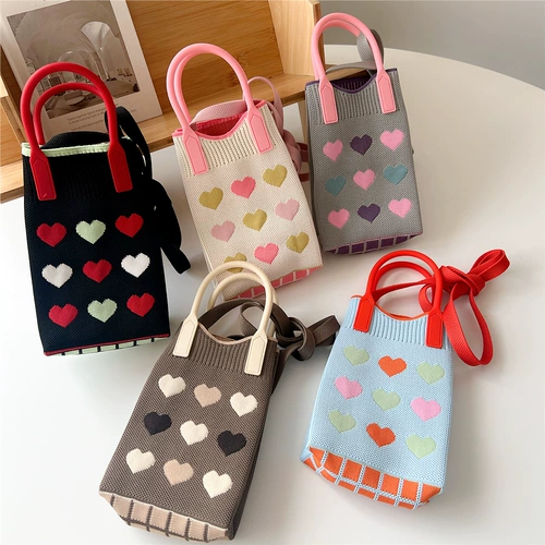 Милая летняя брендовая маленькая небольшая дизайнерская мультяшная трикотажная портативная сумка через плечо, Южная Корея, на одно плечо