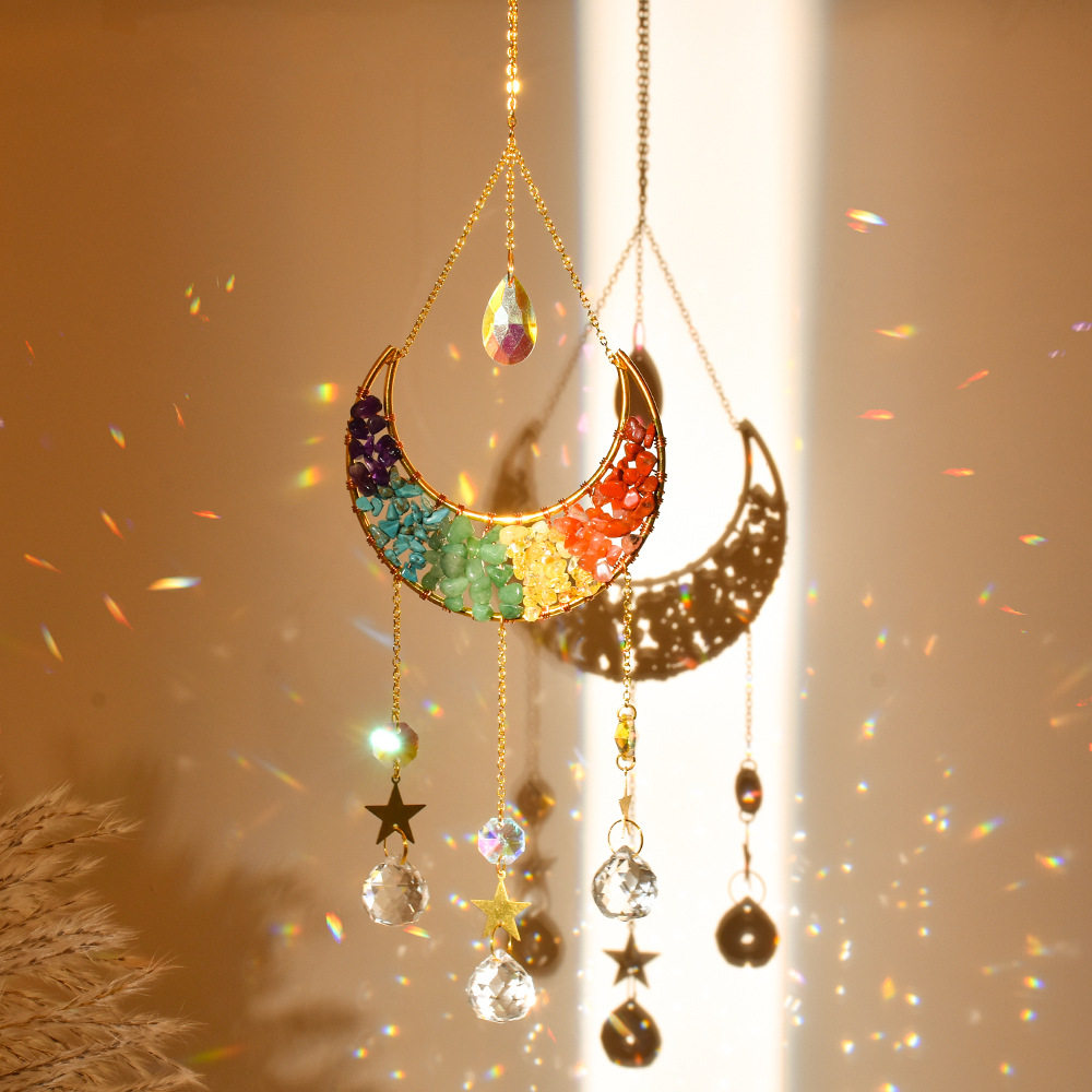 Ins style original full moon 10cm rainbow amethyst big moon star moon wind sun catcher garden pendant