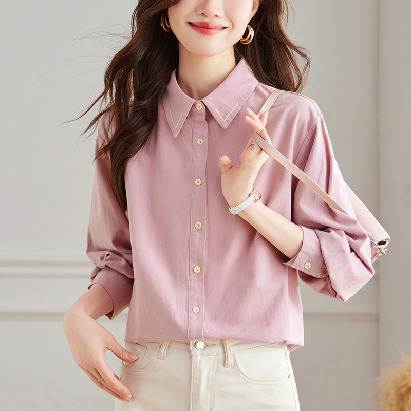 Factory Direct Sale Combed Cotton Shirt for Women, Long Sleeve, 2025 Spring and Autumn Top, Simple and Exquisite Pure Cotton Commuter Women's Shirt