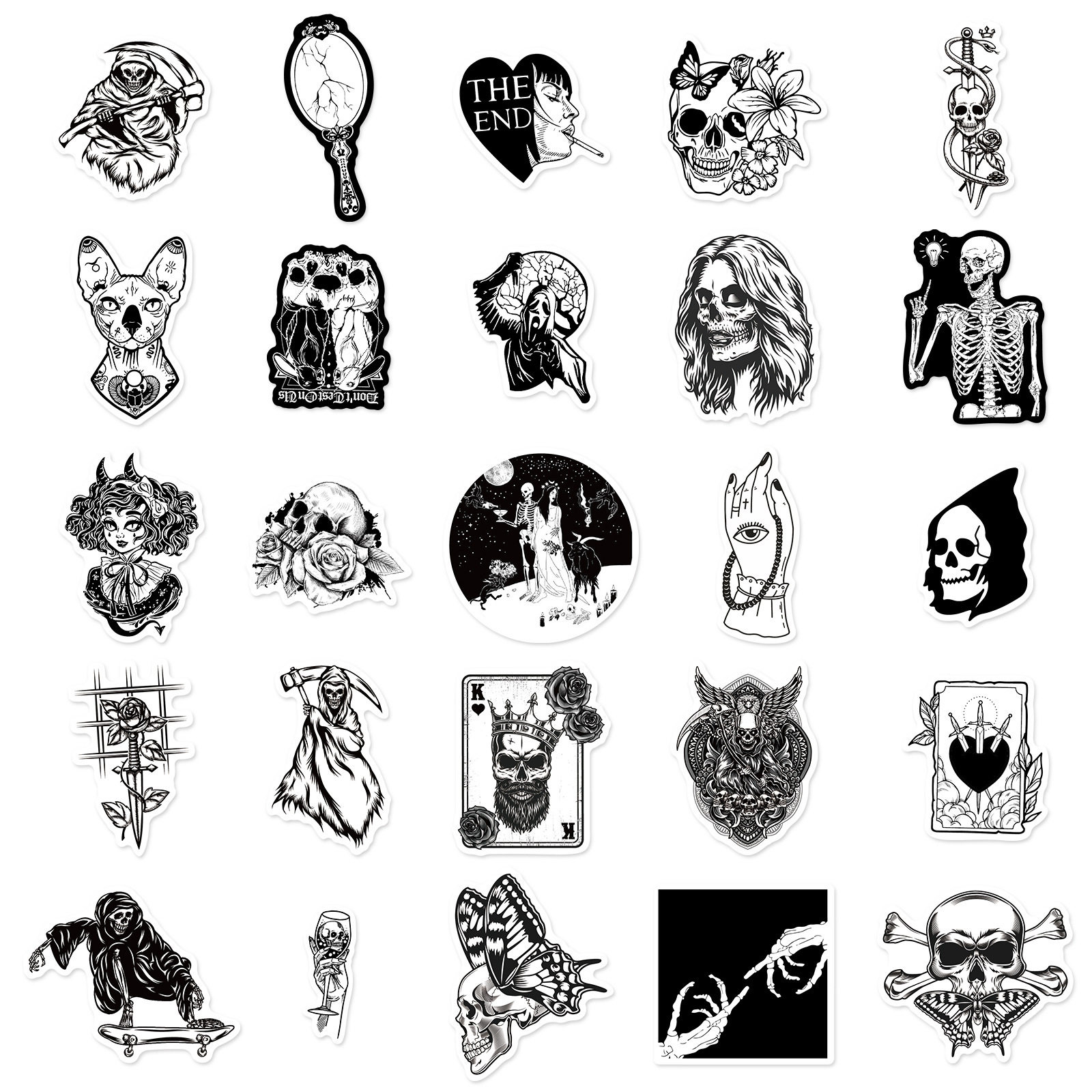 50 Gothic Horror Series Stickers Black and White Gothic Style Witch Magic Stickers Luggage Phone Waterproof Stickers