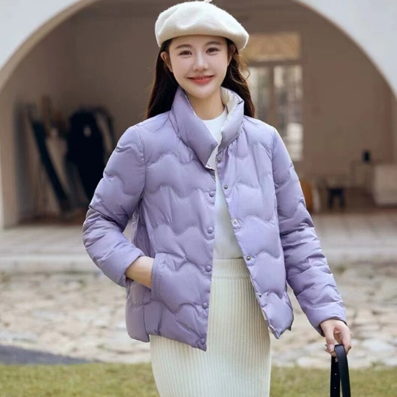 Women's Lightweight down Jacket, Short Style, Stand Collar, Slim Fit, White Duck Down, Fashionable Casual Coat for Autumn and Winter
