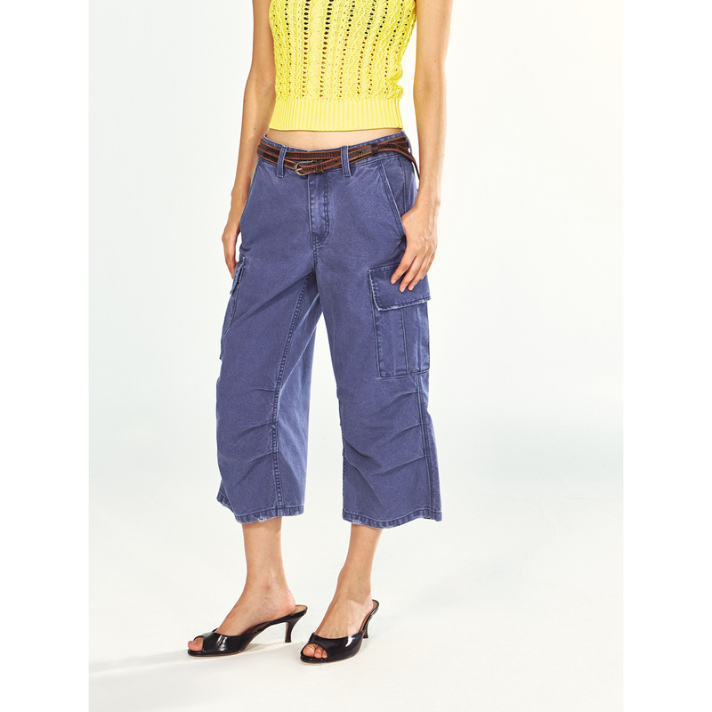 Helloseptember Autumn Retro Washed Pure Cotton Work Pants Capri Three-Quarter Casual Pants for Women V63212