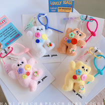 Button plush bear keychain pendant with comb creative niche couple bag pendant for women