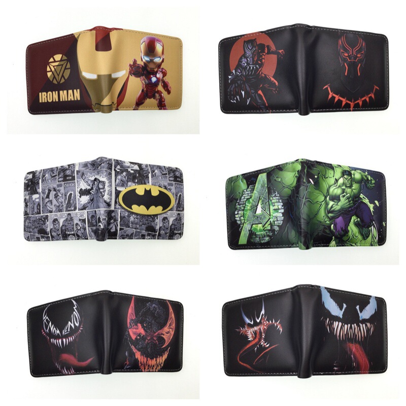 2025 New Iron Man Superhero Wallet Deadpool Spider Short Bifold Wallet Cartoon Money Clip Pu Leather Wallet