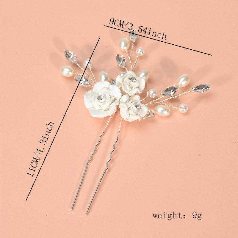 Er Xun Bridal Wedding Hair Accessories Handmade White Soft Clay Flower U-Shaped Hairpin Hair Stick Hair Ornament Cross-Border Exclusive Supply