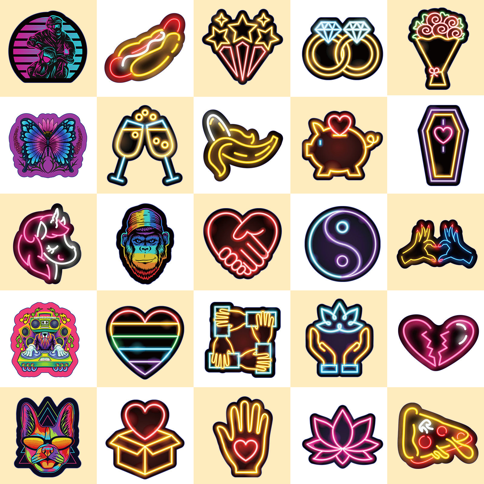 50 Neon Light New Product Personalized Cartoon Car Computer Skateboard Luggage Amazon Graffiti Stickers Shein