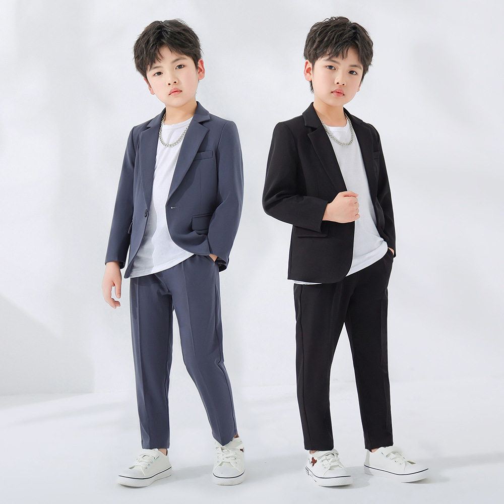 Children's fried street suit boy Yuppie Handsome Casual West Suit Two Sets Flower Boy Gown Suit Big Child Piano out of the suit-Taobao