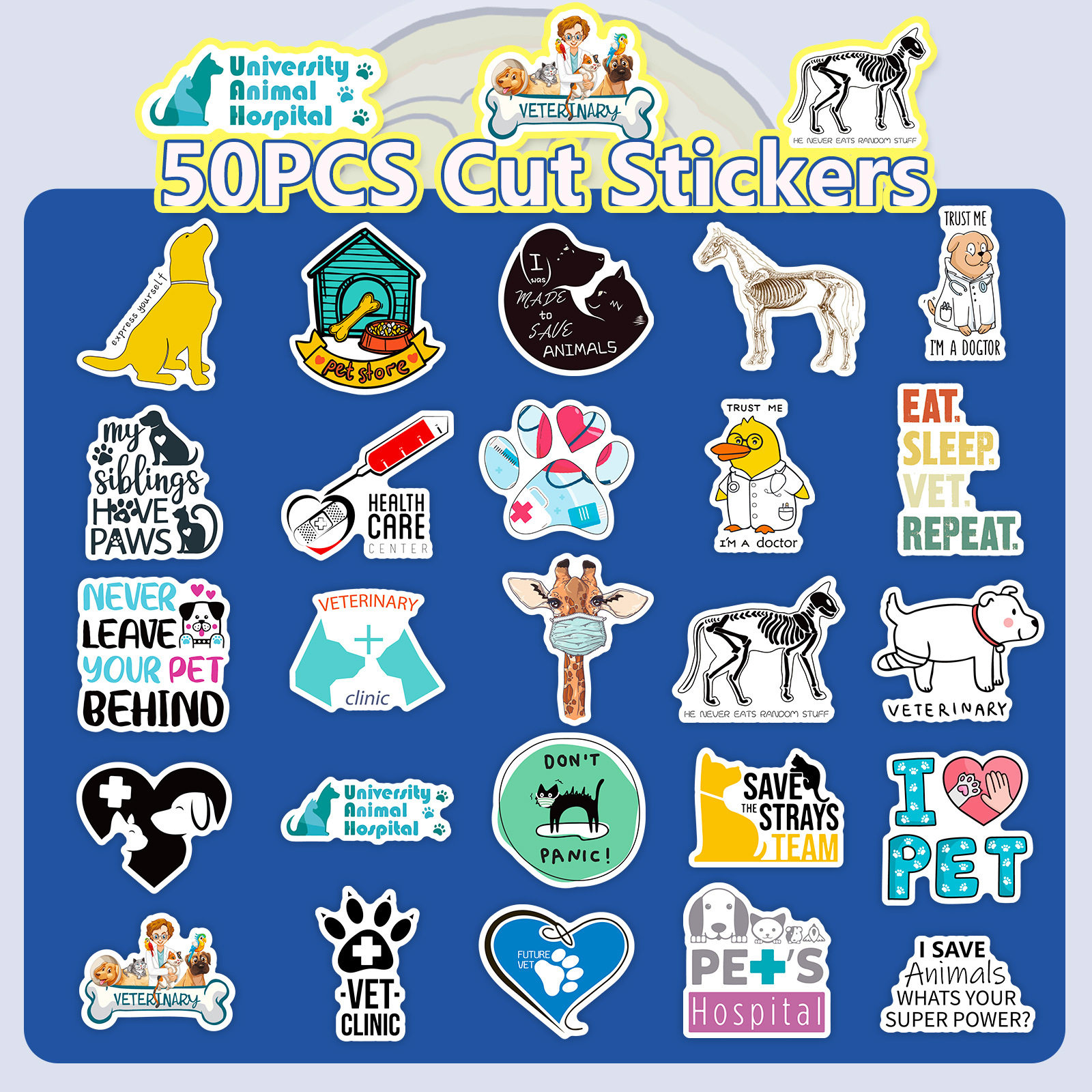 50 veterinary English stickers new cross-border pet hospital chemical pharmacist cartoon graffiti stickers in stock