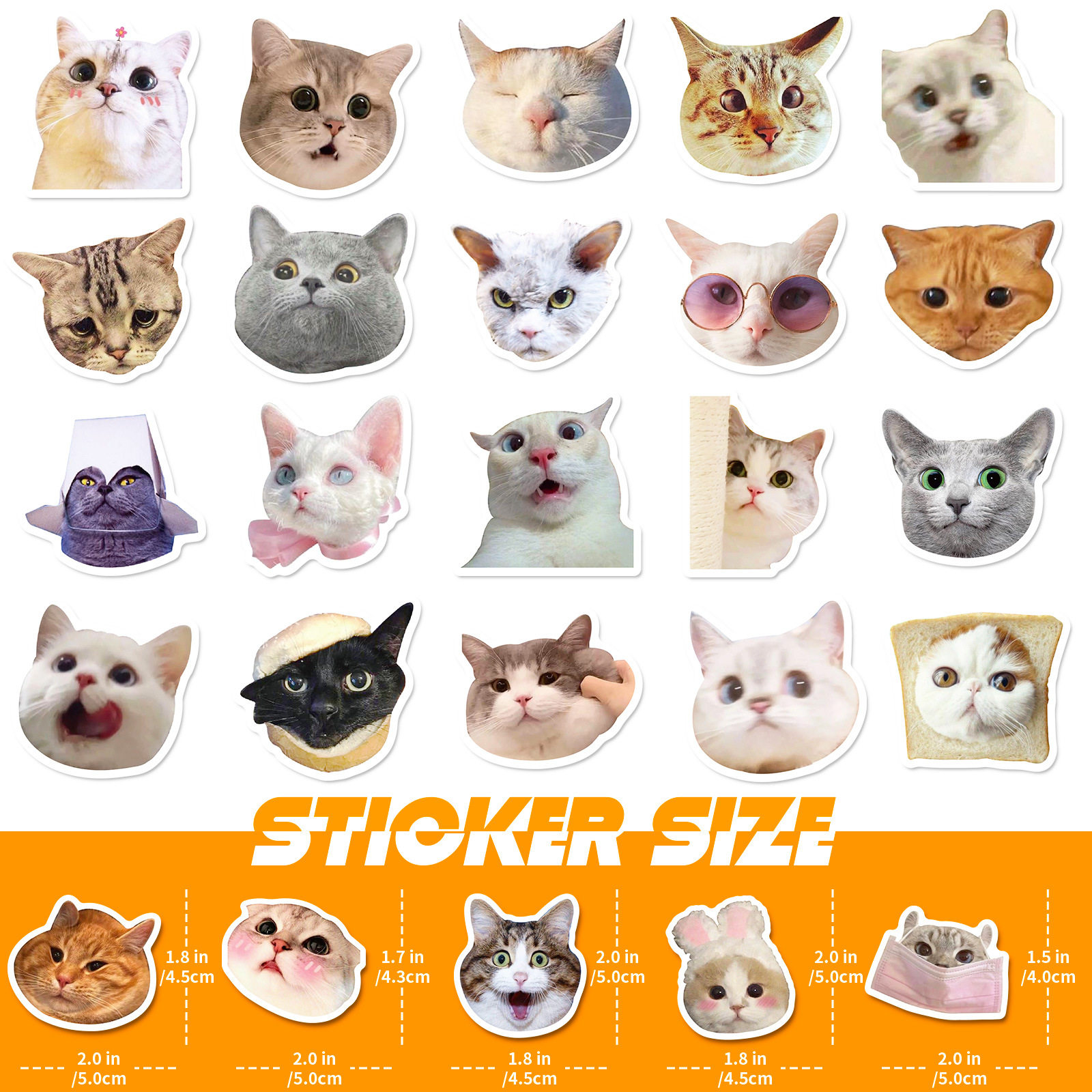 50 cat stickers, Internet celebrity cat expression packs, graffiti stickers, cross-border cute and funny cat head stickers