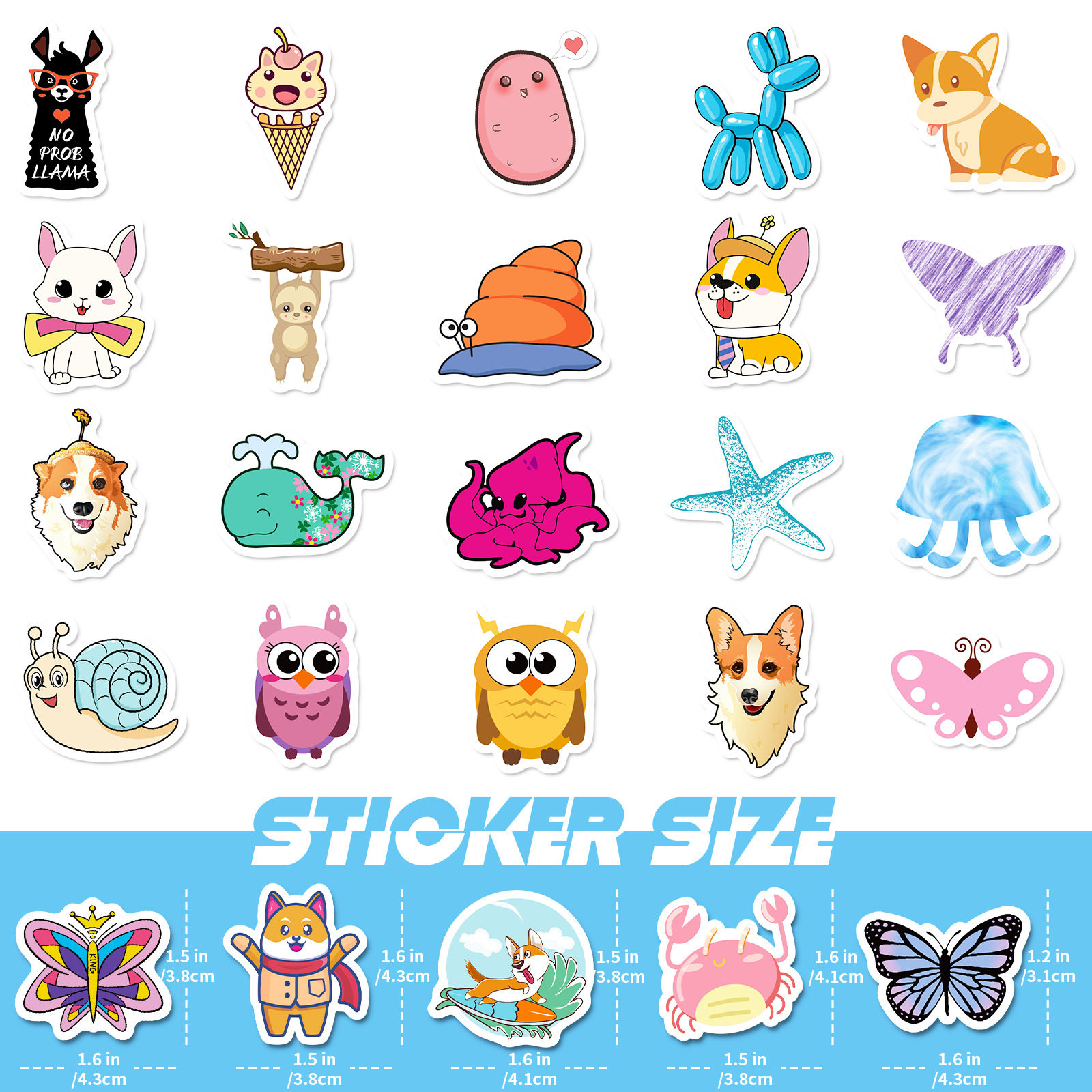 100 Small-Sized 4cm American-Style Animal Stickers, Cartoon Cute Stickers for Notebooks, Skateboards, Water Bottles, and Luggage