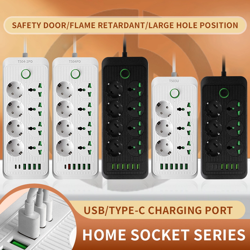 Korean Multifunctional Universal European Standard Socket 16A German-Style Power Strip Extension Cord European Standard Power Strip 6/8 Sockets Korean Multifunctional Universal European Standard Socket 16A German-Style Power Strip Extension Cord European Standard Power Strip 6/8 Sockets