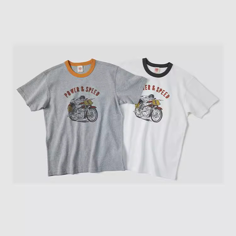 Men's retro American-style motorcycle Harley T-shirt, 255G heavyweight crew neck women's short-sleeve.