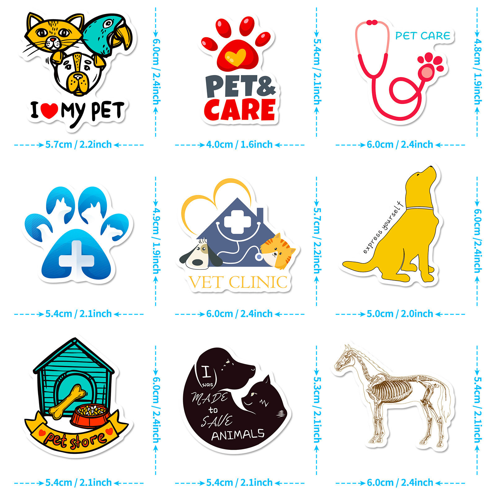 50 veterinary English stickers new cross-border pet hospital chemical pharmacist cartoon graffiti stickers in stock