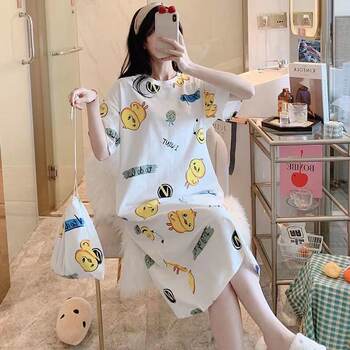ຊຸດນອນສໍາລັບແມ່ຍິງ summer ສະບັບພາສາເກົາຫຼີ ins ໃນພາກຮຽນ spring ແລະດູໃບໄມ້ລົ່ນເຮືອນນັກຮຽນເຄື່ອງນຸ່ງງາມບາງໆເສອແຂນສັ້ນວ່າງແມ່ຍິງ pajamas summer