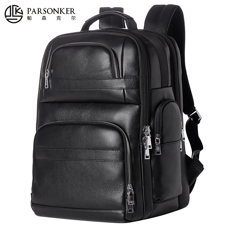 Men's Genuine Leather Backpack, Extra Large Capacity, Men's Business Travel First-Layer Pure Cowhide Leather 17inch Computer Bag