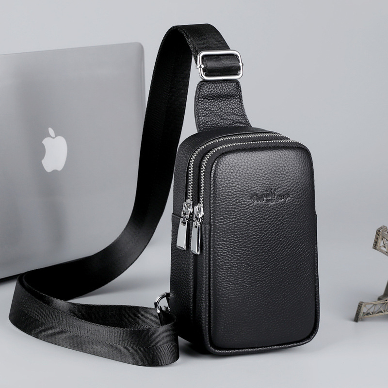 Foreign Trade Cross-Border New Style Shoulder Bag Genuine Leather Small Bag Double Zipper Shoulder Crossbody Bag Soft Cowhide Large Capacity Men's Chest Bag Foreign Trade Cross-Border New Style Shoulder Bag Genuine Leather Small Bag Double Zipper Shoulder Crossbody Bag Soft Cowhide Large Capacity Men's Chest Bag