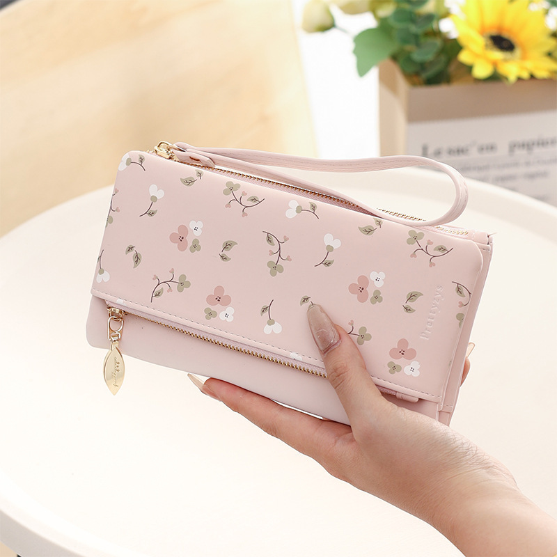 2026 New Korean Style Floral Fresh Long Wallet for Women, Convenient Multi-Card Slot Coin Purse, Zipper Phone Bag