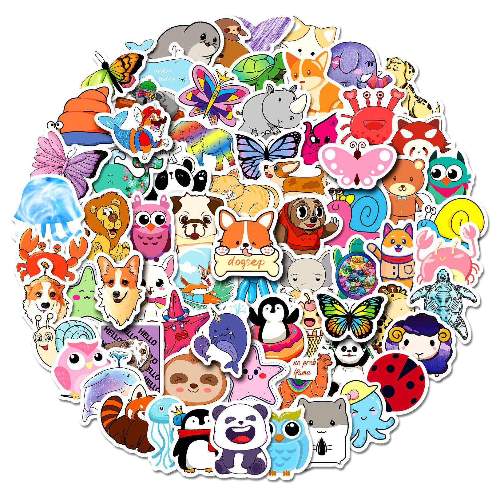 100 Small-Sized 4cm American-Style Animal Stickers, Cartoon Cute Stickers for Notebooks, Skateboards, Water Bottles, and Luggage
