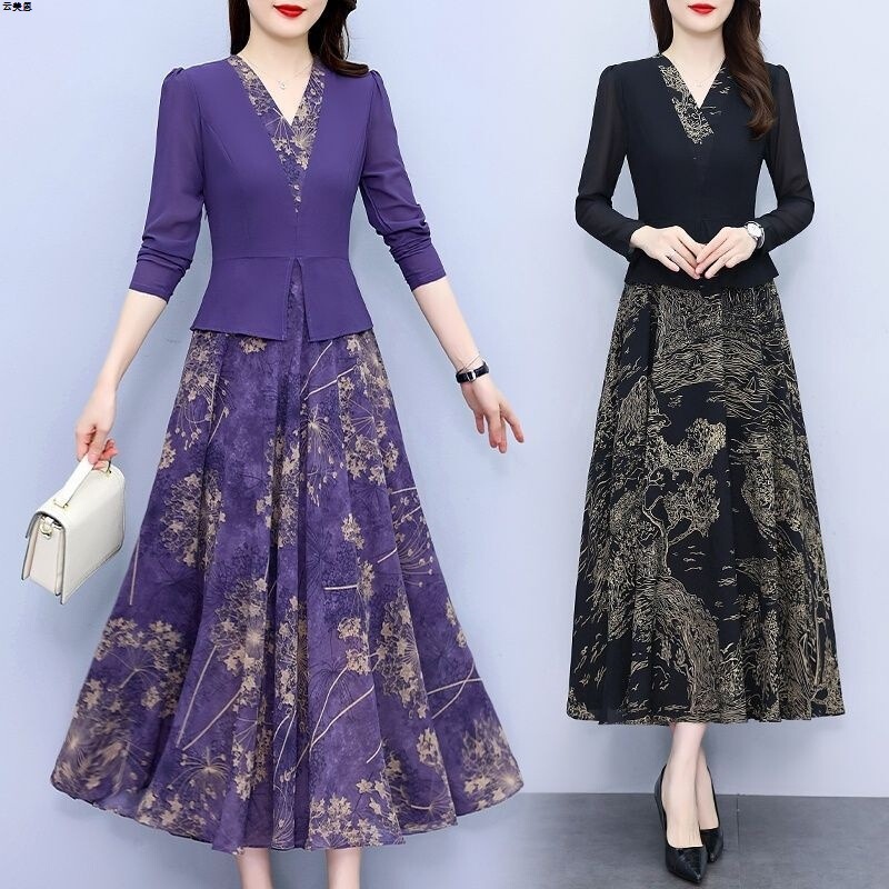 2026 New Stylish Dress for Mothers, Middle-Aged and Elderly Women, Autumn Long-Sleeve Elegant Dress That Makes You Look Younger and Slimmer