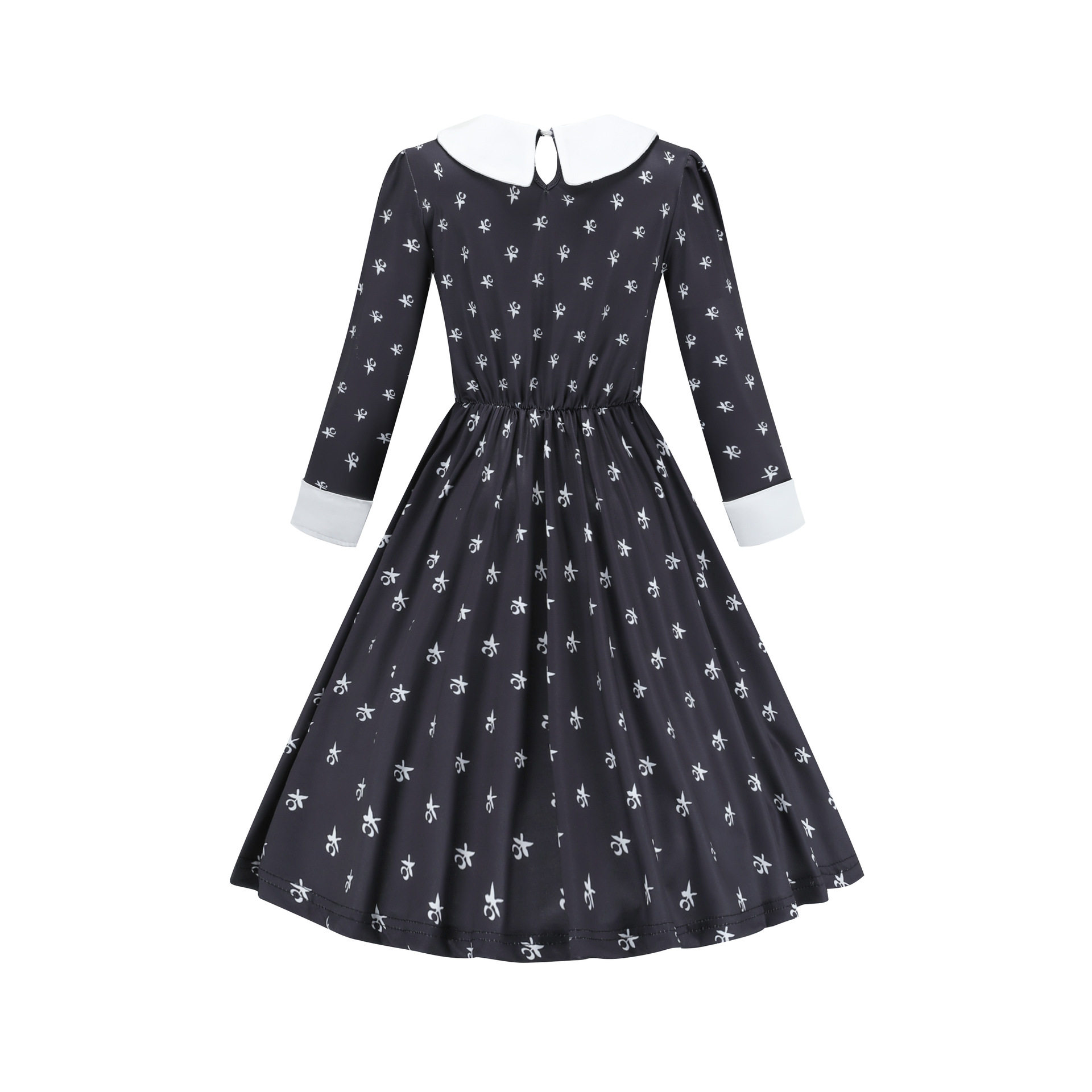 Popular girls cosplay Addams Family Wednesday printed dress dress party performance long-sleeved dress