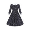Popular girls cosplay Addams Family Wednesday printed dress dress party performance long-sleeved dress