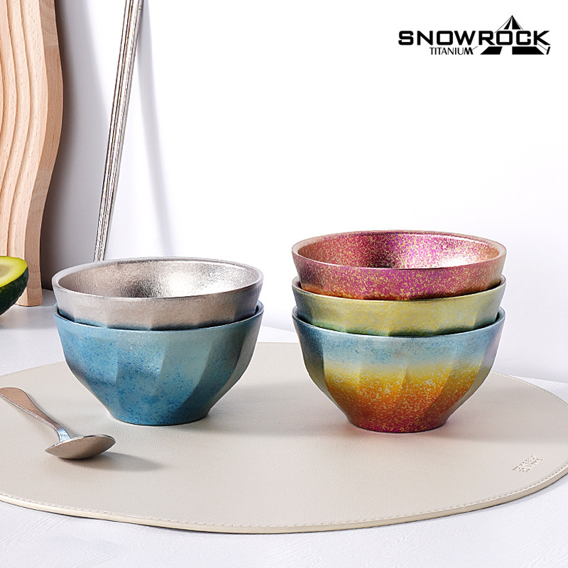 Snow Rock Ice Flower Double-Layer Cut Surface Bowl Pure Titanium Anti-Scalding Household Hollow Rice Bowl Soup Bowl Baby Food Resistant to Falling
