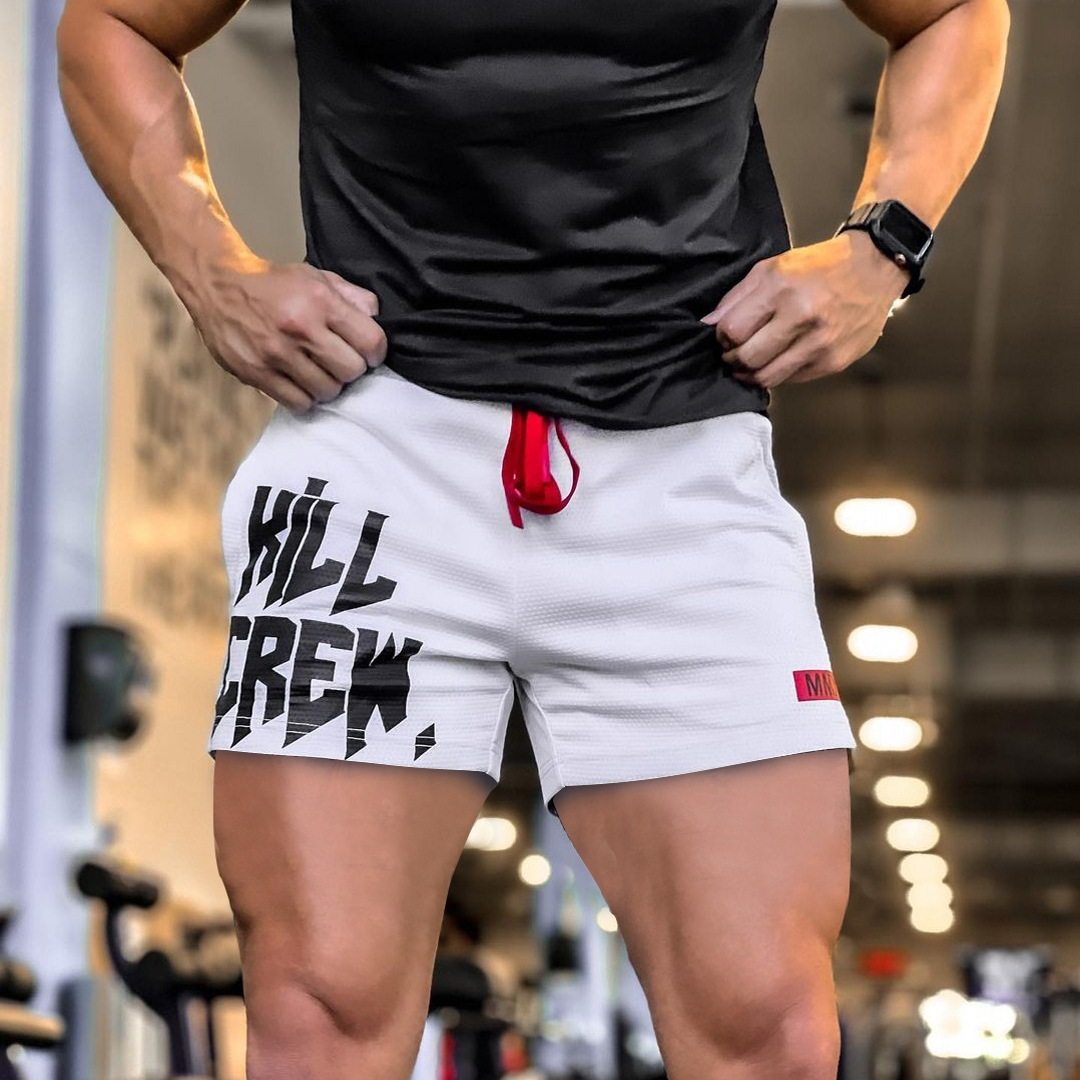 New mesh quick-drying trendy brand boxing leg training shorts, capri pants, muscle fitness training, long-distance running, basketball, men's short
