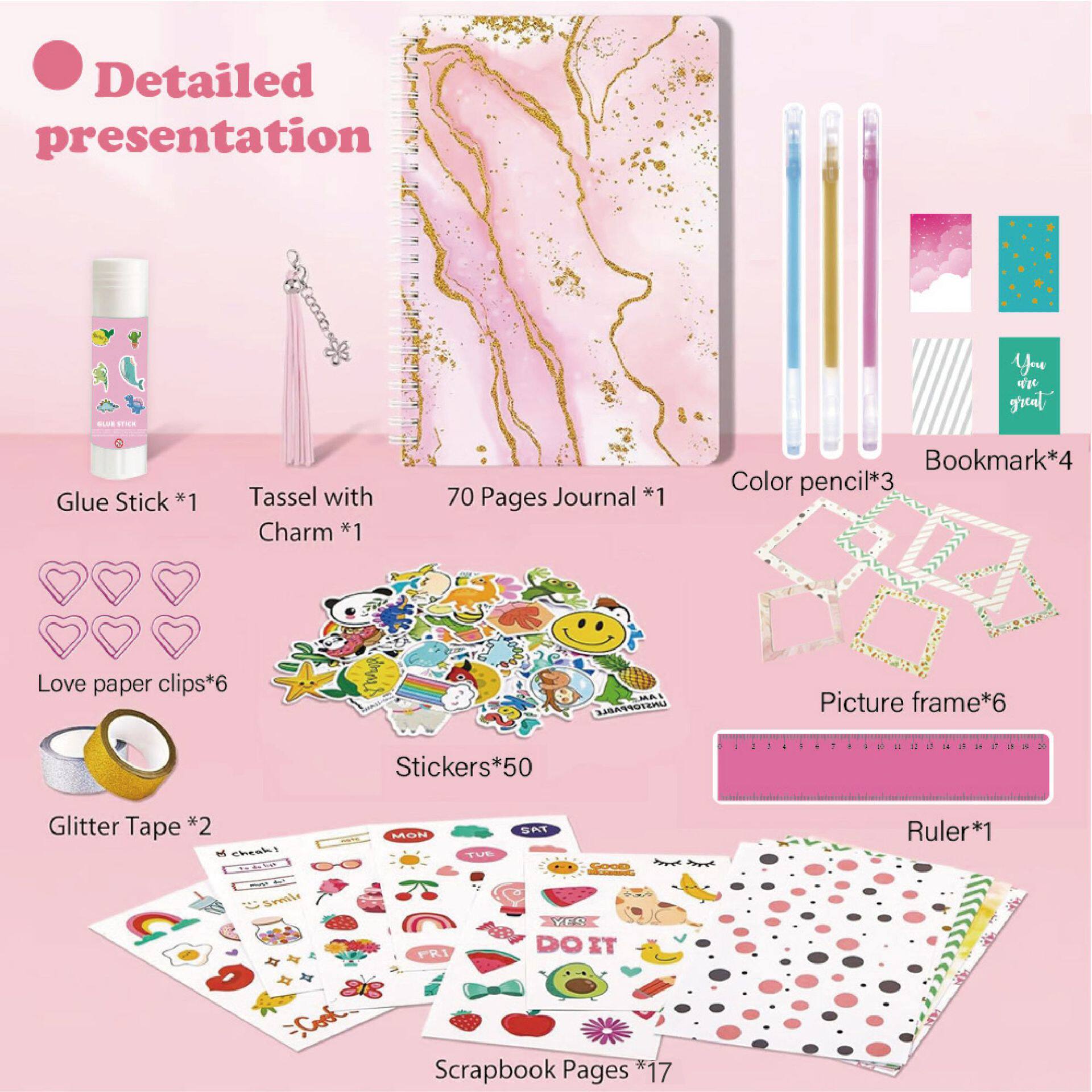 Amazon DIY JOURNAL SET Children's Diary Stickers Teen Gift Scrapbook Ledger Set