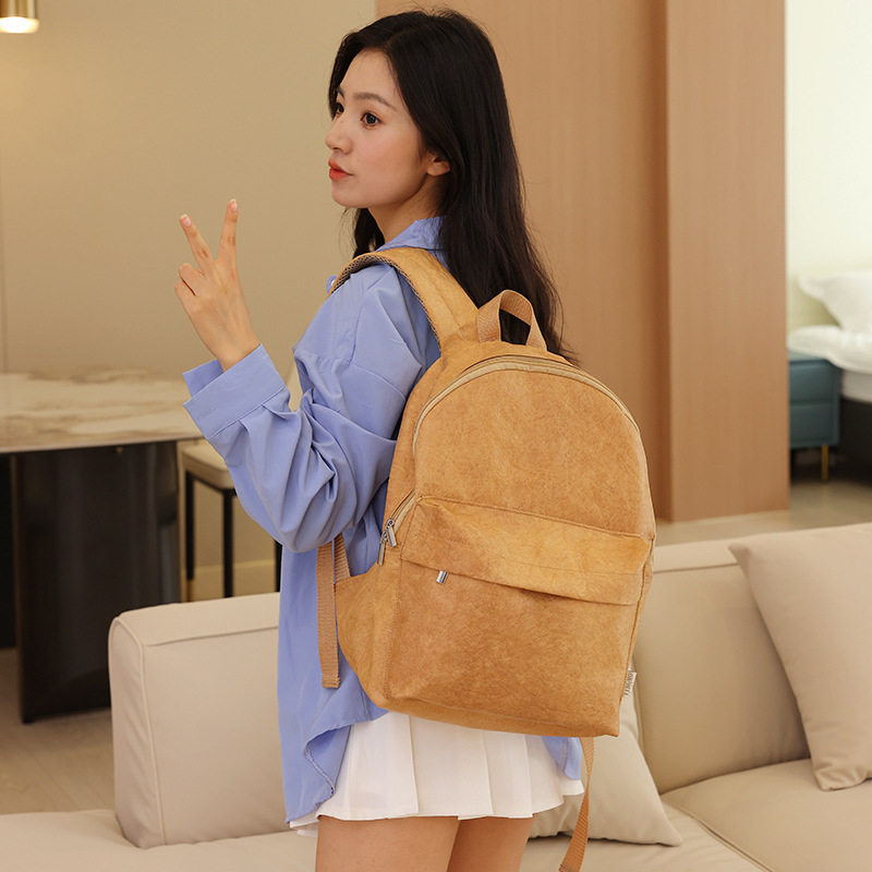 Washed Kraft Tyvek Backpack for Women, Crossbody Handbag and Ins-Style School Bag - Thumbnail 4