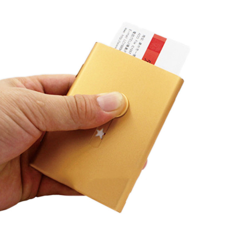 Aluminum Metal Business Card Holder Hand Push Card Case For-