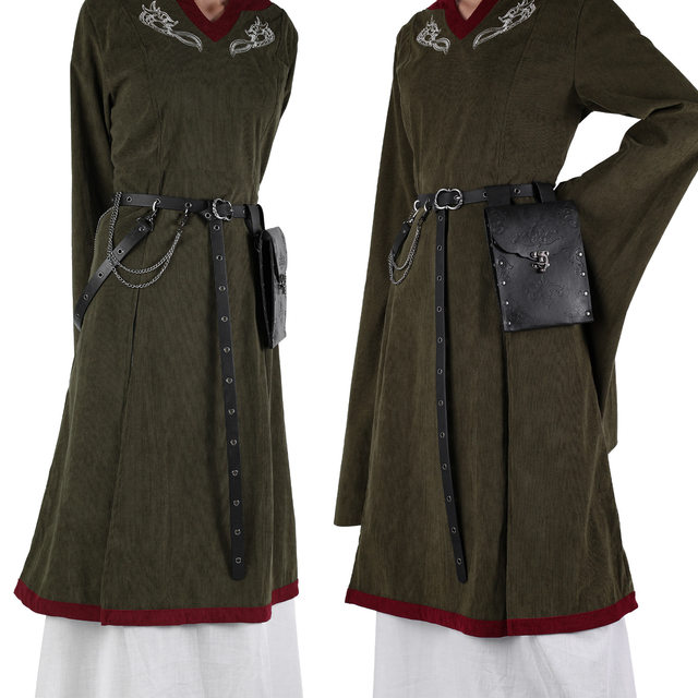 Medieval Leather Belt Embossed Flat Waist Bag Waist Chain Nordic Viking Style Retro Cos Role-Playing Prop