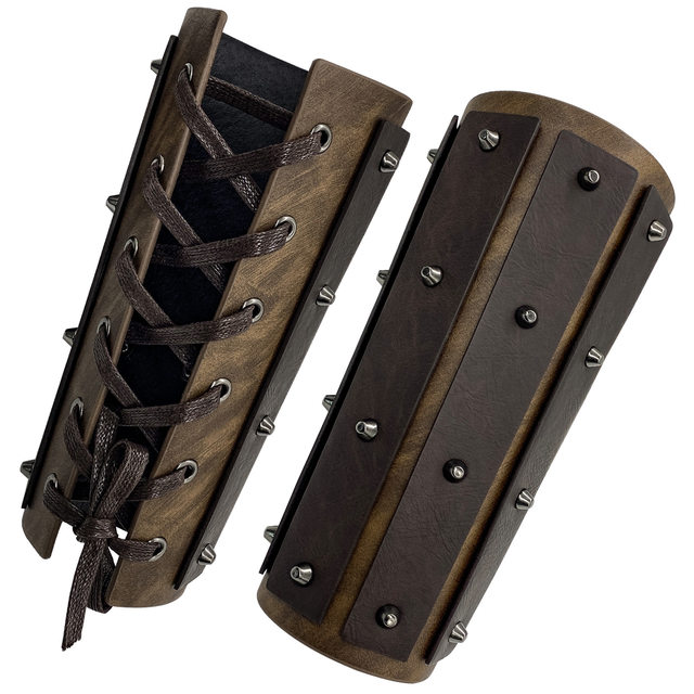 Medieval Wrist Guards and Arm Guards, Retro-Style Knight and Mercenary Leather Long Strip Rivet Gauntlets, Cosplay Performance Props