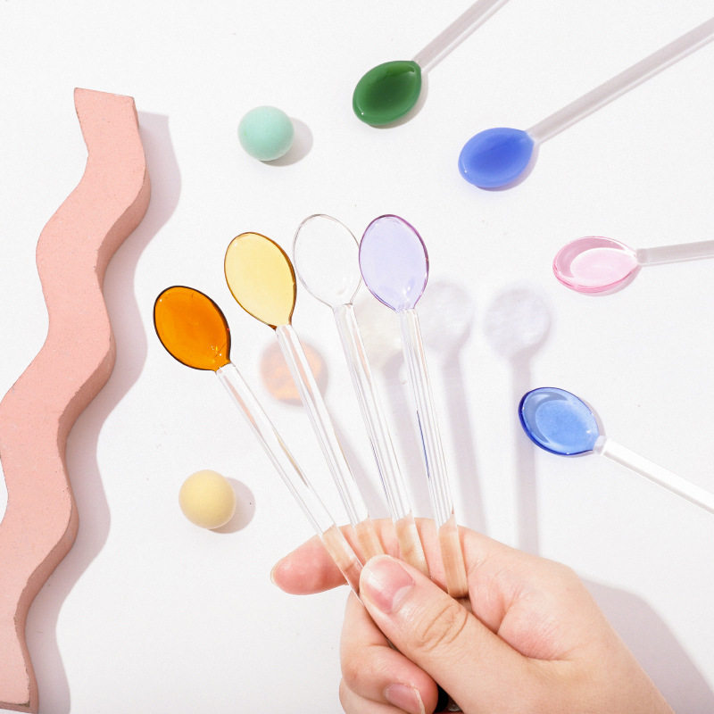 Fine glass spoons spoon-loving colourful glass stirring stick cute creative long handle fruit juice coffee with a spoon-Taobao