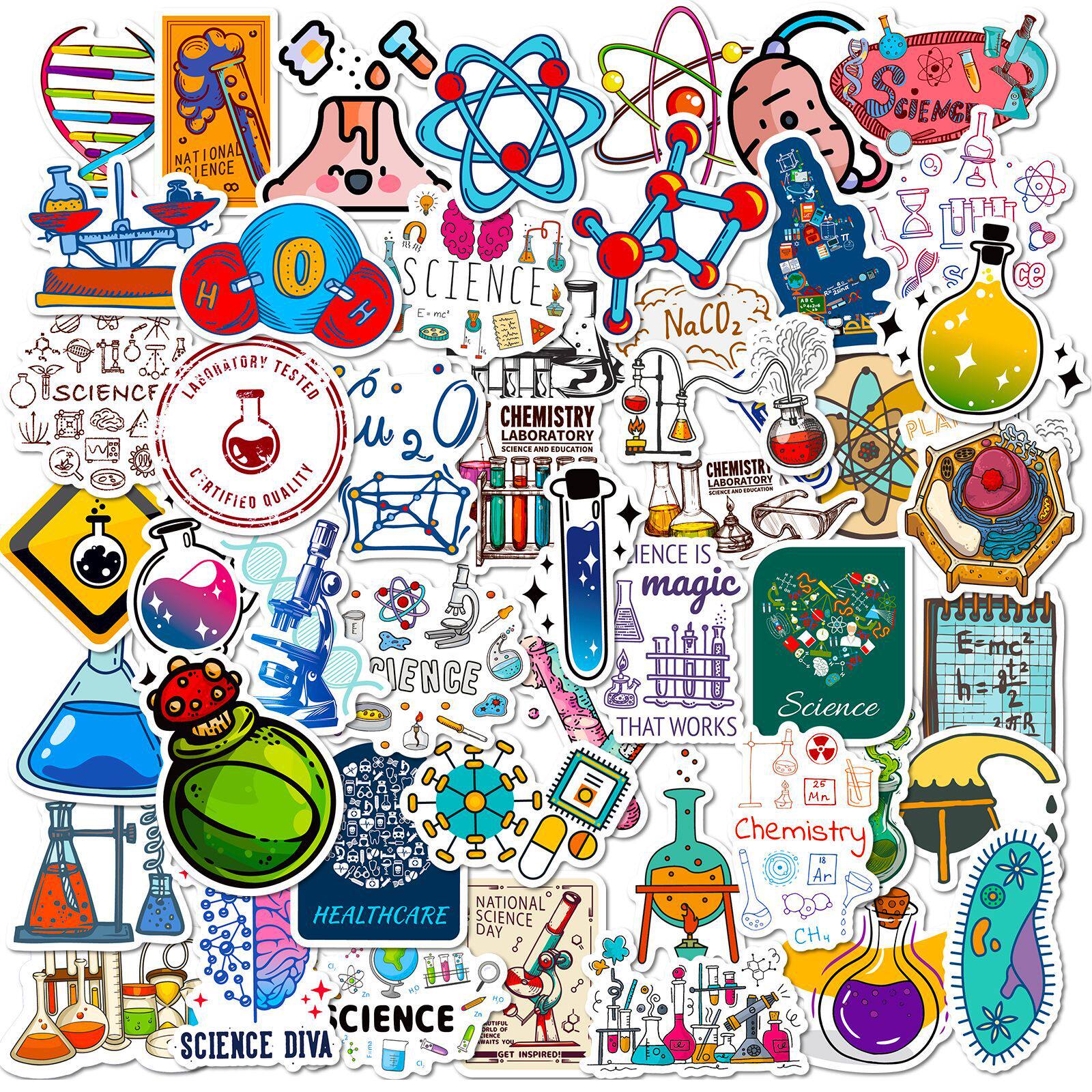 50 Pieces of Laboratory Science Stickers New Product Science Chemistry Laboratory Beaker Graffiti Stickers