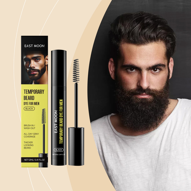 East Moon Men's Beard and Eyebrow Dye Natural Black Temporary Dye for Covering Gray and White Beards and Eyebrows