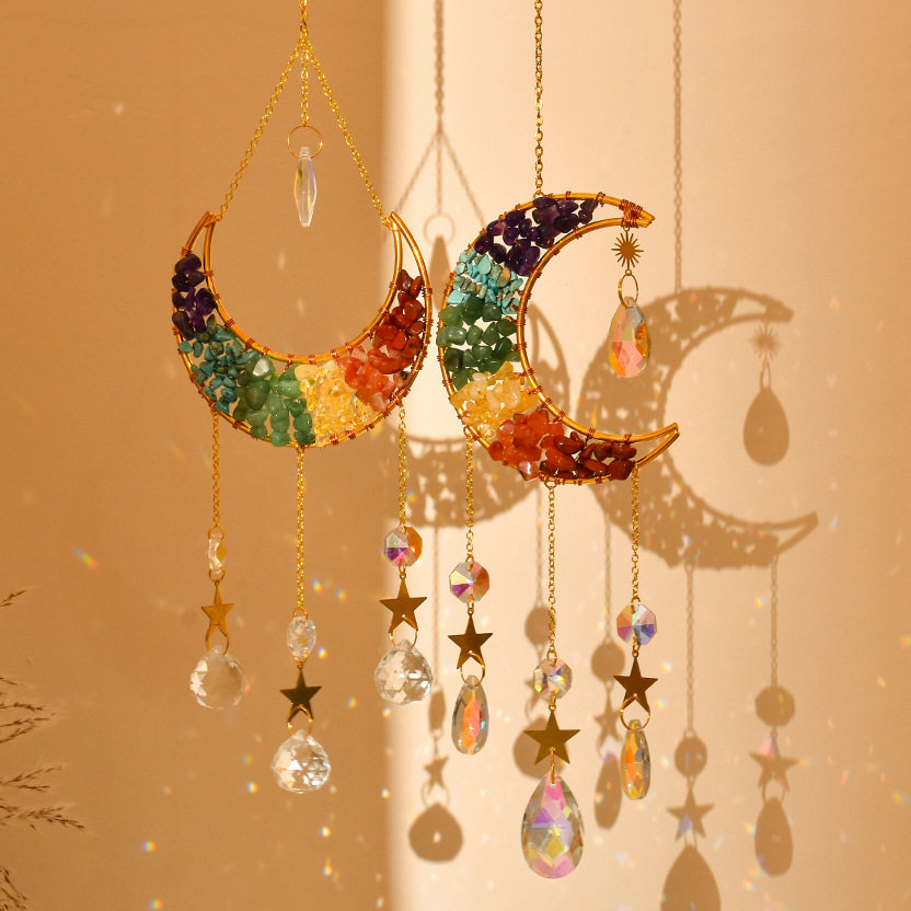 Ins style original full moon 10cm rainbow amethyst big moon star moon wind sun catcher garden pendant