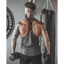 Muscular mens fitness autumn and summer sports and leisure running elastic quick-drying spliced ​​I-shaped vest
