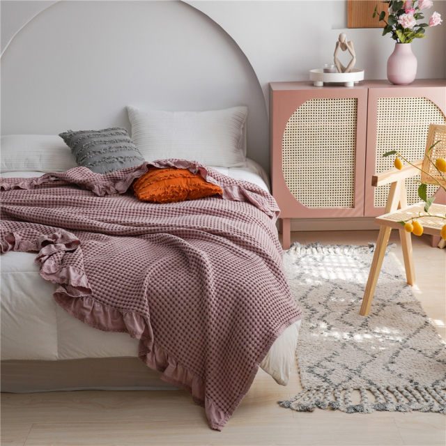 ins solid color lace waffle pure cotton texture blanket people lunch break air conditioning quilt cart blanket towel quilt bed and breakfast