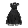 European and American Export Girls' Dress Wednesday Addams Print Dress Cosplay Mesh Dress