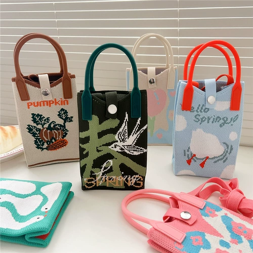 Мультяшная весенняя сумка через плечо для школьников, трикотажная система хранения, портативная сумка с петлей на руку, сумка для телефона, в корейском стиле