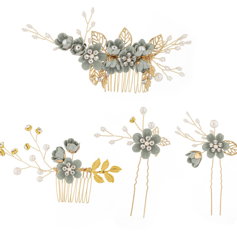 European and American elegant temperament multi-color flower hair comb hairpin set foreign trade hot-selling exquisite comb bridal headwear