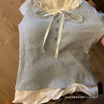 Pure desire wood ear straps with buttons fake two-piece long-sleeved womens bm with chest pads slim-fit thickened quick-heating warm base shirt