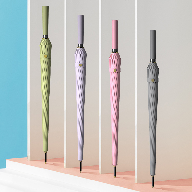 Creative 16-Rib Straight Umbrella with Color Handle, Automatic Japanese-Style Double-Person Simple Long-Handle Umbrella for Women, Reinforced to Resist Storms Creative 16-Rib Straight Umbrella with Color Handle, Automatic Japanese-Style Double-Person Simple Long-Handle Umbrella for Women, Reinforced to Resist Storms