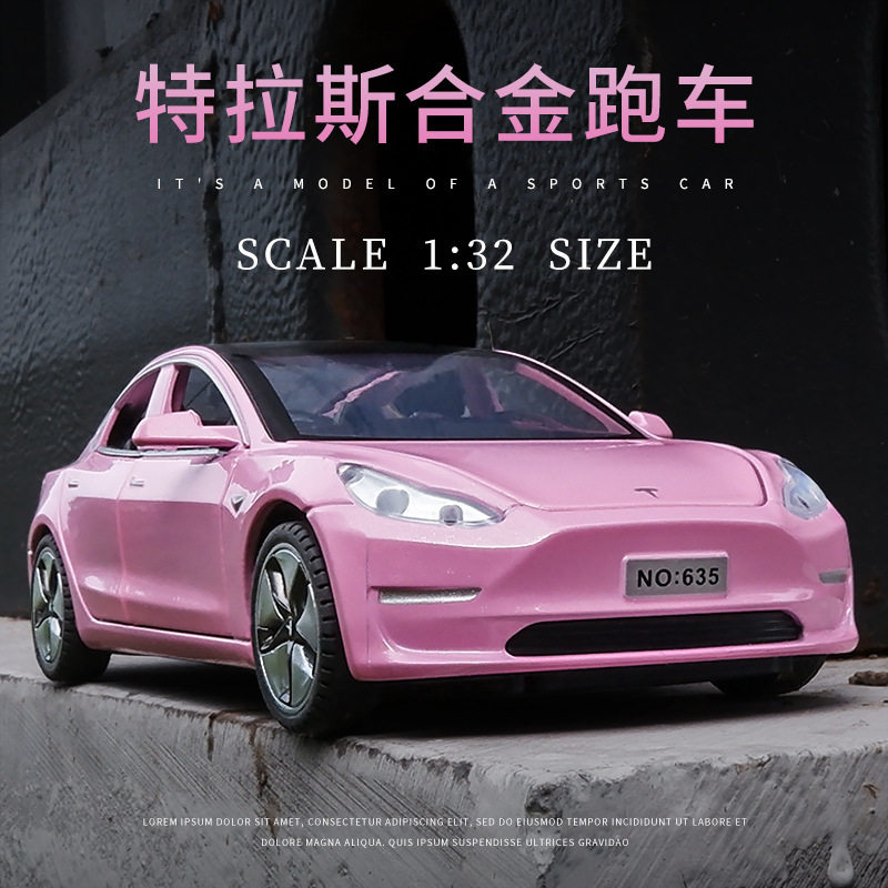 1:32 Tesla Model3 Car Model Artificial Alloy Sound and Light Boy Toy Car Interior Ornaments Eating Chicken Same Style