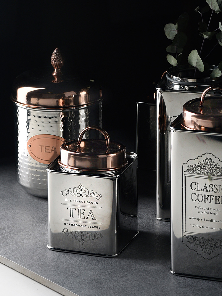 Hot Pin Tea Leaf Jars Seal Tank Stainless Steel Coffee Jars Intake Tank Light Lavish Storage Tank Square Storage Tank Delicacy-Taobao