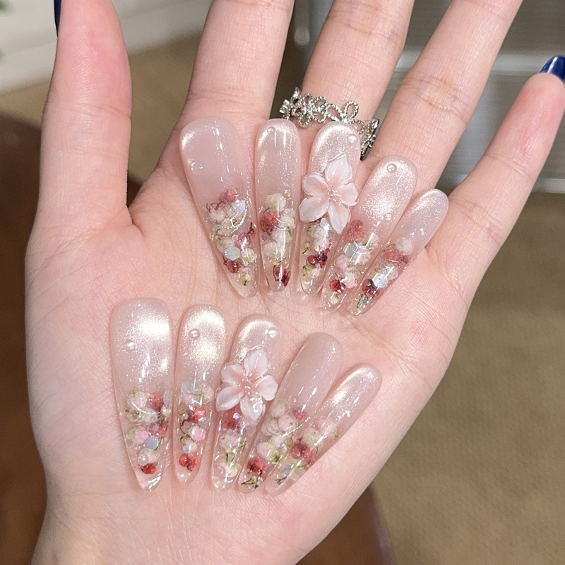 【Flower Goddess】Atmospheric Carved Cat-Eye Long-Length Pure Handmade Wearable Nail Art Stickers Fake Nail Tips 【Flower Goddess】Atmospheric Carved Cat-Eye Long-Length Pure Handmade Wearable Nail Art Stickers Fake Nail Tips