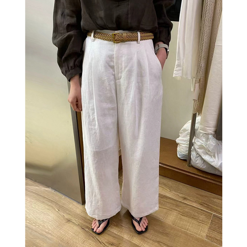 Et Evertrue 100% Linen 2026 Summer New Wide-Leg Pants High-Waisted Straight-Leg Cropped Pants 68189