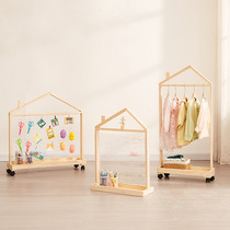 Childrens clothes hanger floor-standing mobile coat rack wooden small house clothes hanger kindergarten handmade diy display rack