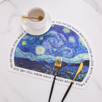 Nordic style oil painting placemats household easy-care insulation mats hotel dining table mats semi-circle insulation coasters manufacturer